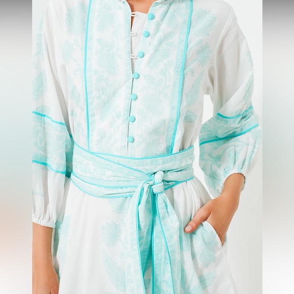 SUE SARTOR

Exclusive Light Turquoise Flounce Shorty Dahlia Print Mini Dress - Picture 3 of 12